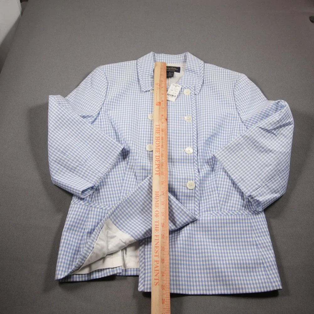NEW Brooks Brothers Gingham Double Breasted 3/4 Sleeve Women Jacket 12 Office